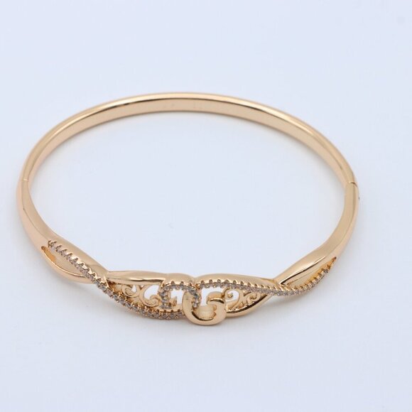 Rose Gold Plated Bangle with Curvy Heart Cutwork and Sparkling CZ, XPBL0424 - Picture 4 of 12